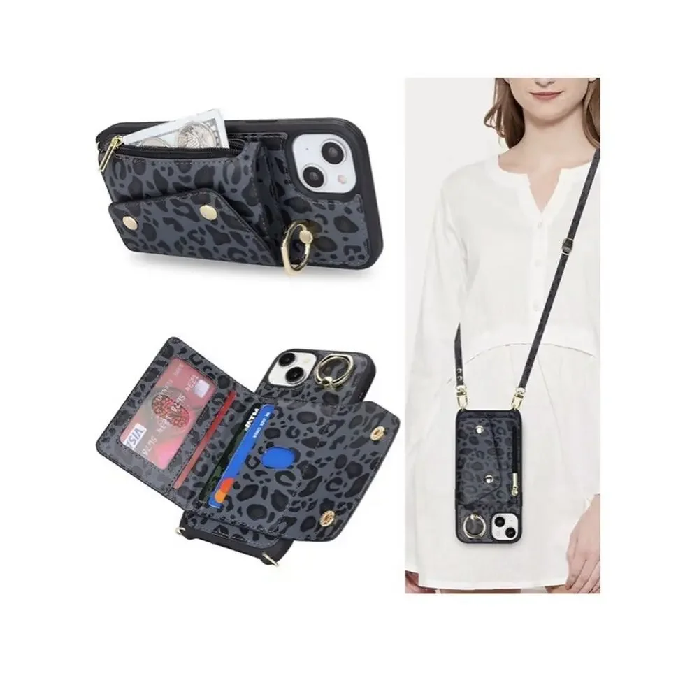 Lipvina Case for iPhone 13 with Card Holder, Crossbody Strap, Zipper Pocket
